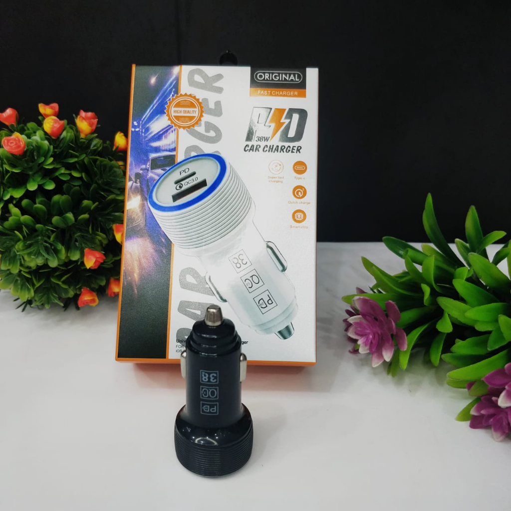 MINIGO Batok Saver 38W Y-01 2 Lubang Usb PD &amp; Type C CAR CHARGER dual port output high quality packing import premium