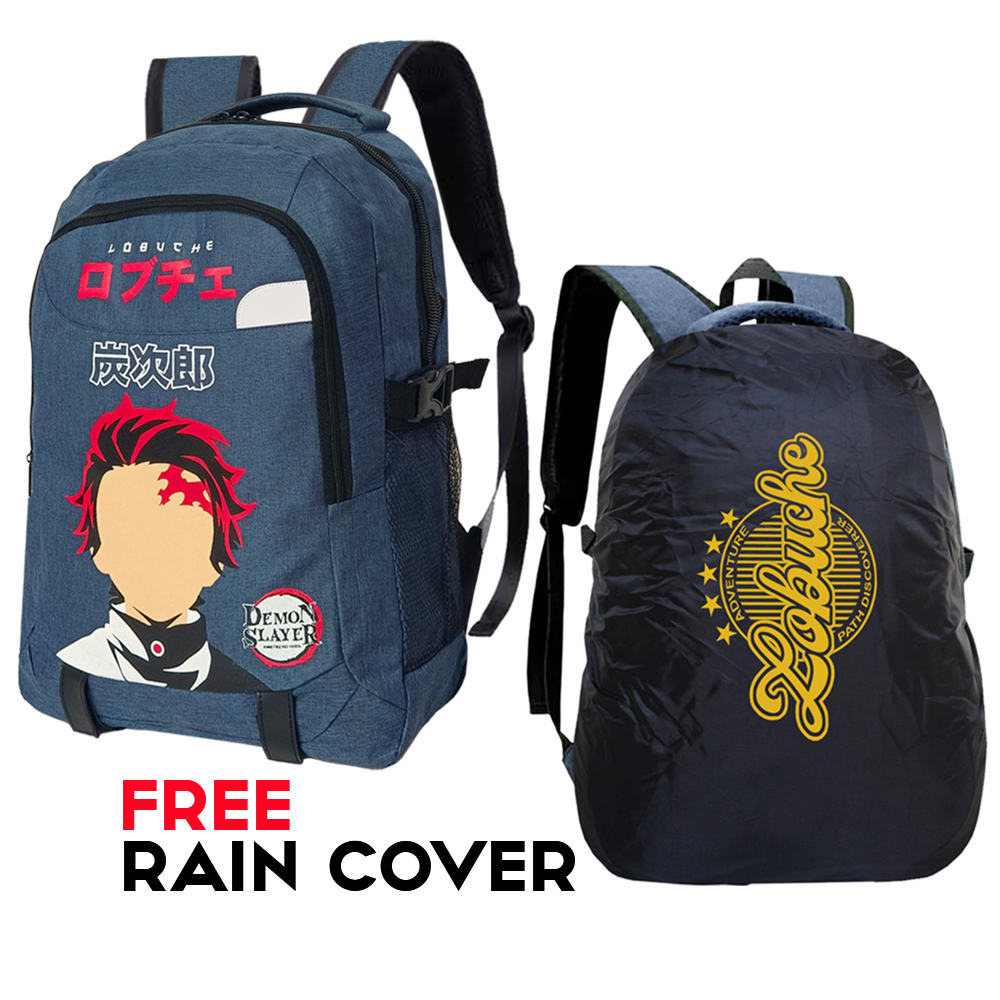 Tas Ransel Pria 40 Liter BONUS RAIN COVER Tas Gendong Punggung Sekolah Cowok Demon Slayer