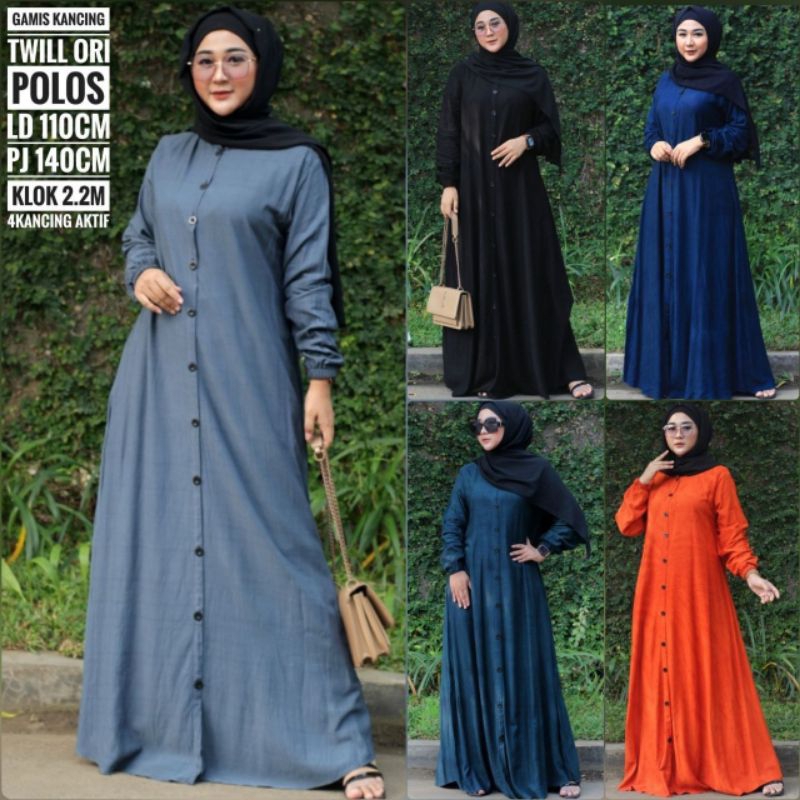 Gamis kancing polos klok 2,2m Matt twil ori/Gamisadem/Gamis syar'i