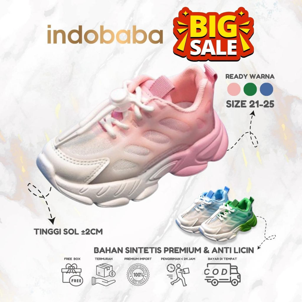 indobaba Sepatu Anak Perempuan Sneakers Anak Cooler Collection Import Size 21-25 S130