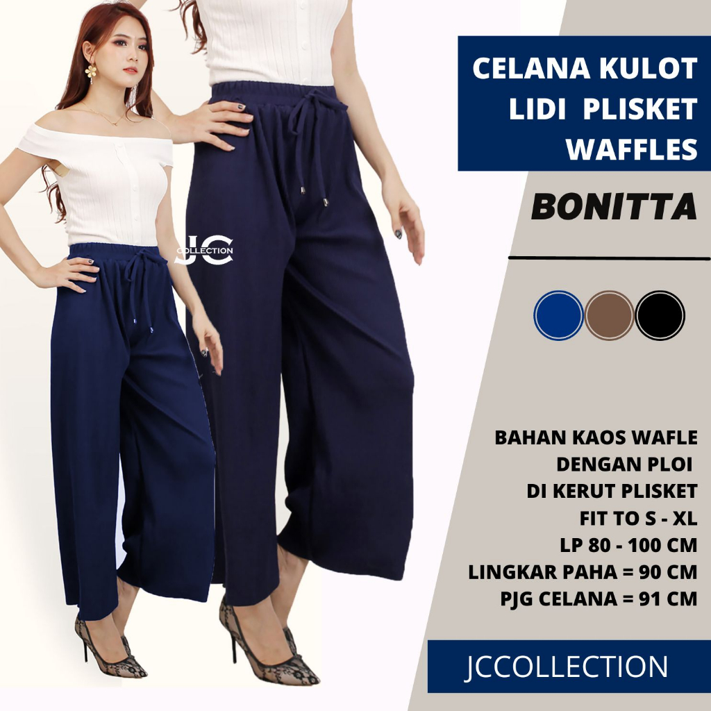 Celana Kulot Korea Wanita kaki lebar wanita gaya korea model ploi flisket lidi Bonitta JCCollections