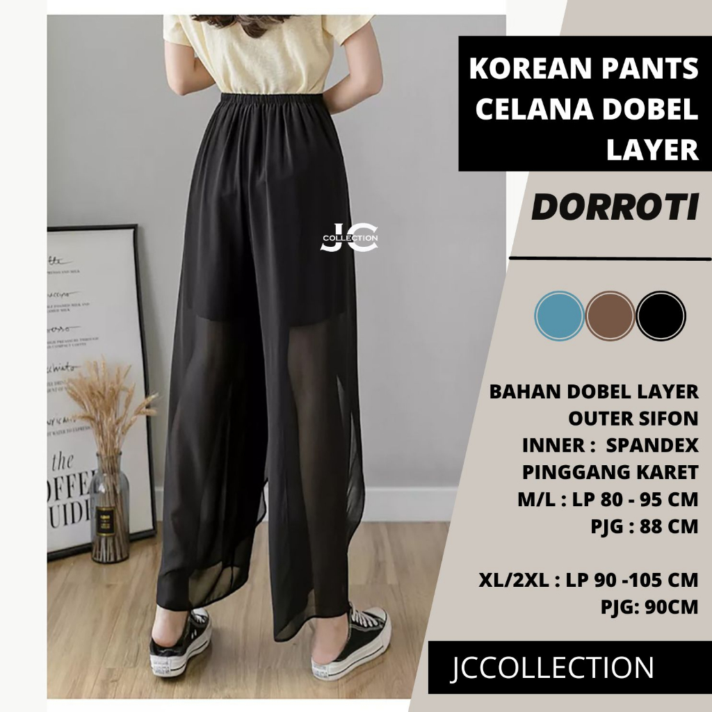 Stice Pants Celana Panjang Sifon Wanita Gaya Korea Dorothy Dobel Layer - JCCollections