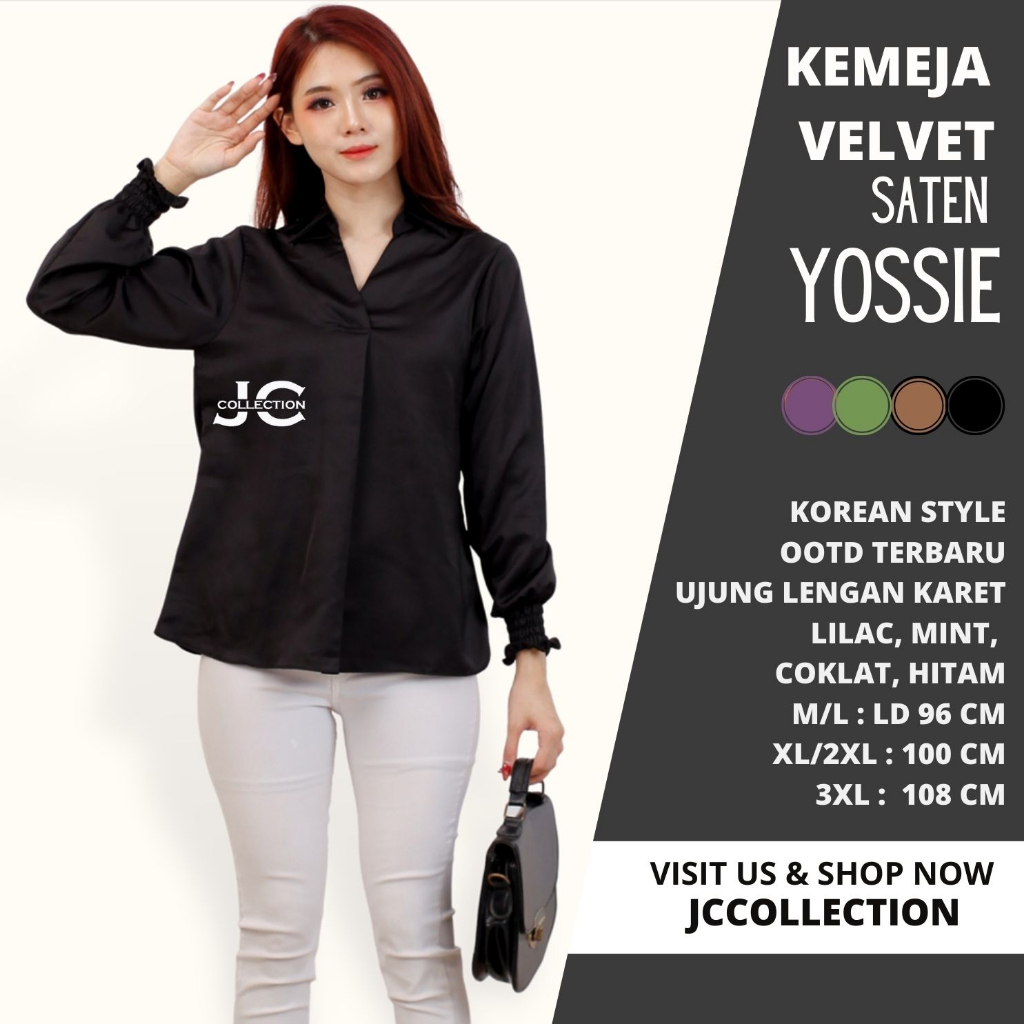 Kemeja Korea Wanita Safirre Ruby lengan panjang Gaya Korea Jossia - JCCollections