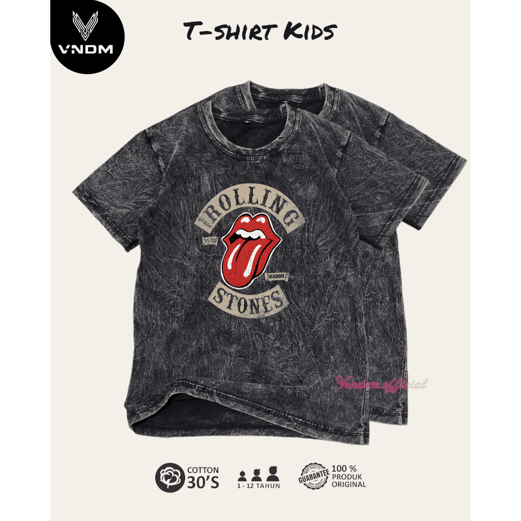 Vendom Kids Baju Kaos Anak Washet Laki Laki / Perempuan Unisex Umur 1-12 Tahun Bahan Cotton 30S Kaos Musik