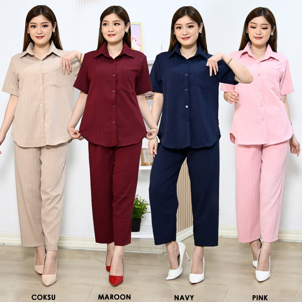 Kemeja Polos Pendek Sophia Crinkle Casual Set