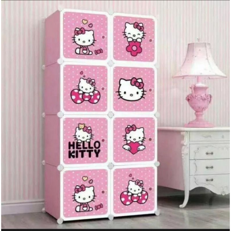 Lemari Pakaian Plastik Portabel 8 pintu Plastik Resin Karakter Lemari Plastik Napoly