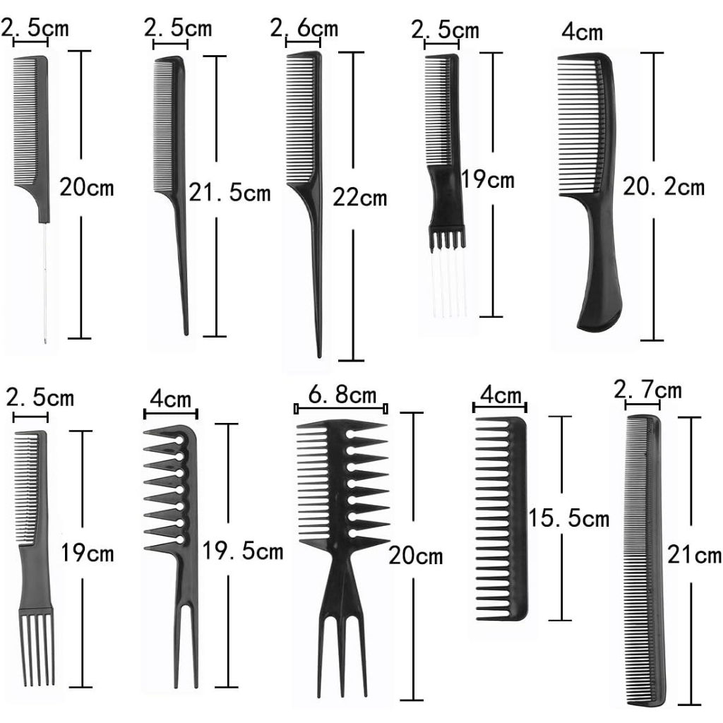 10 pc Sisir Rambut Set Salon Hair Perawatan Alat Kecantikan Set Comb Pria Perempuan Barbershop Barber