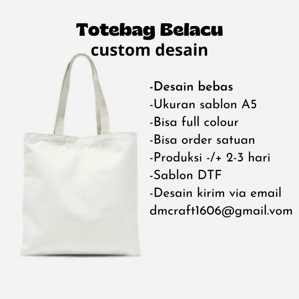 Tote Bag Belacu Sablon Custom DTF//Totebag Belacu Sablon Custom Murah//Totebag Blacu 30x40cm Sablon 