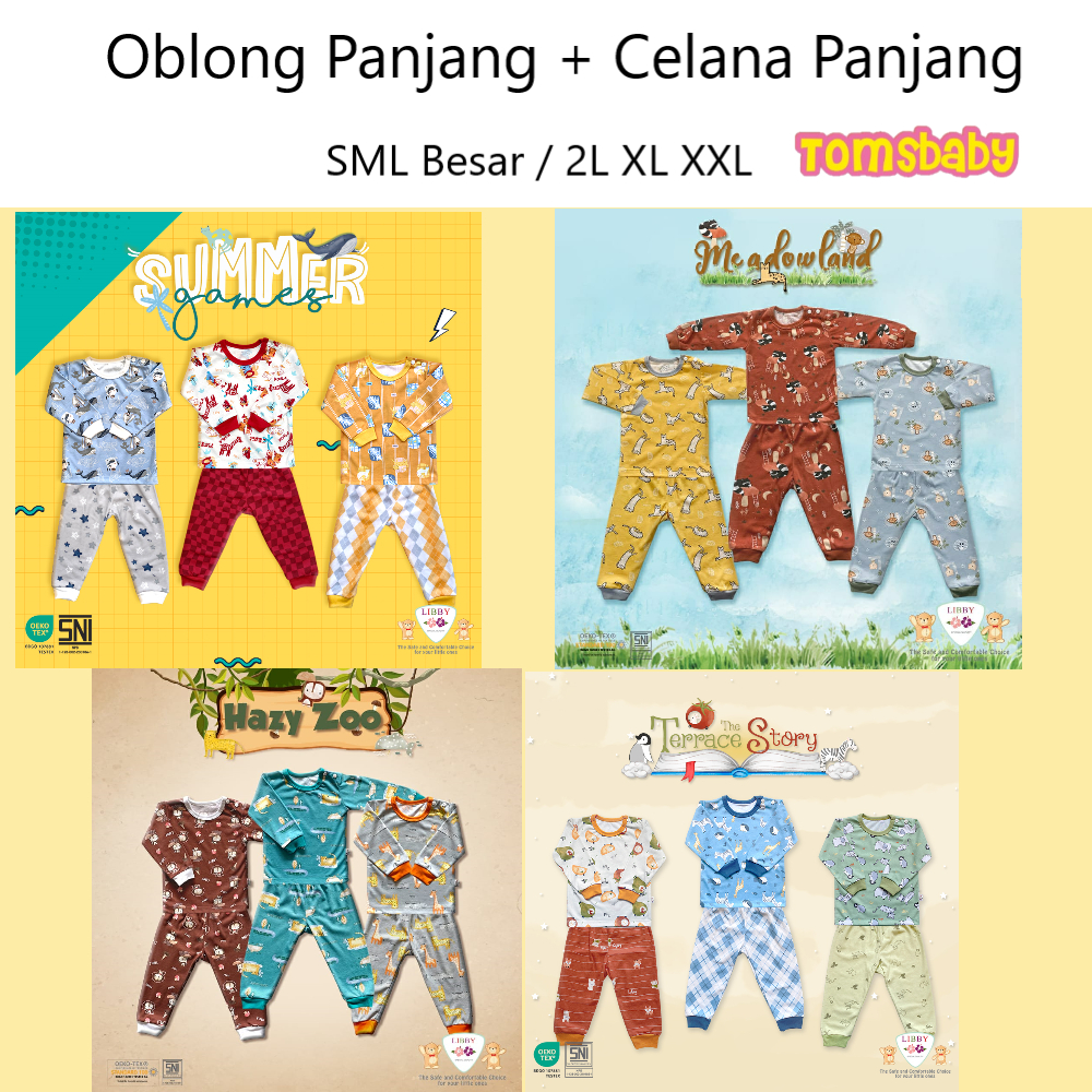 [TOMS] [2L XL XXL] [BUNDLE HEMAT 3stel] LIBBY (3stel) Oblong Panjang (Kancing Bahu) + Celana Panjang PRINT Motif Terbaru Grosir