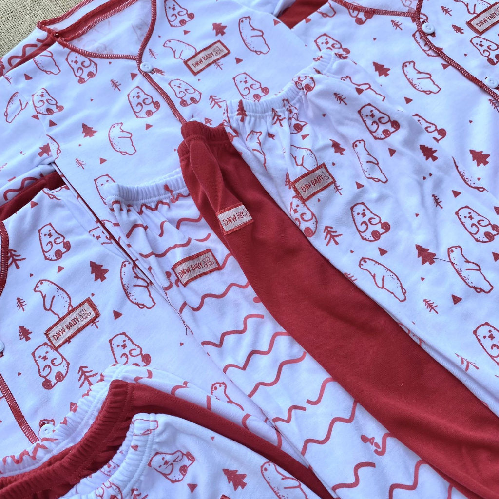 18 PCS Baju Bayi Celana Bayi Baru Lahir Newborn Series MERAH SABLON