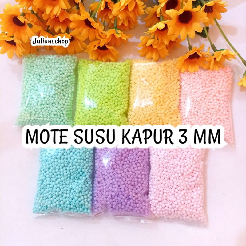 [25 Gram] Manik 3mm Mote Akrilik Susu Kapur Bulat Isi 2000 Butir/Pak