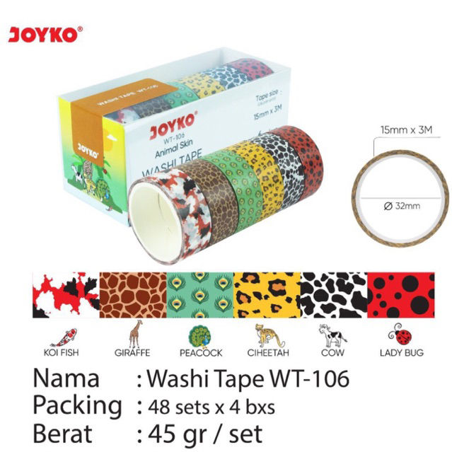 

( 6 pcs ) WT 106 Selotip / Washi Tape / Pita harga per pack hemat berkualitas WT-106 Joyko