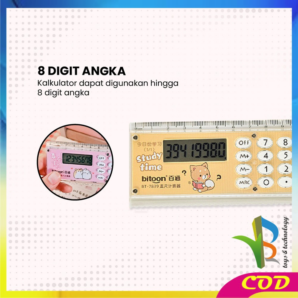 RB-A65 Kalkulator Penggaris Karakter 2IN1 Mini Portable Multifungsi / Kalkulator 8 Digit Penggaris 15cm / Perlengkapan Sekolah Anak Praktis / Ruler Set Calculator Import