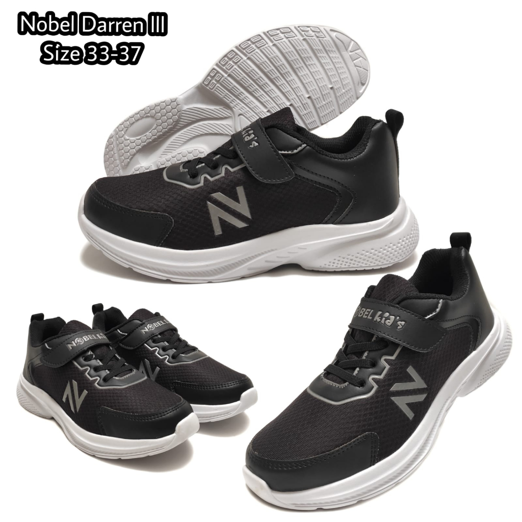Sepatu Anak Sekolah HitamPutih Cewe/Cowo Terbaru | Sepatu Sekolah Anak Model Velcro Nobel Darren-|||
