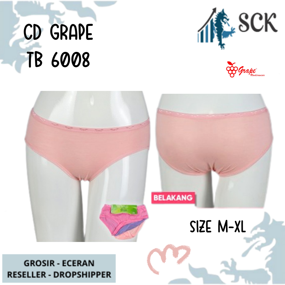[ISI 3] Celana Dalam GRAPE 6008 Halus / CD Ukuran M-XXL Bahan Katun / Pakaian Dalam Wanita
