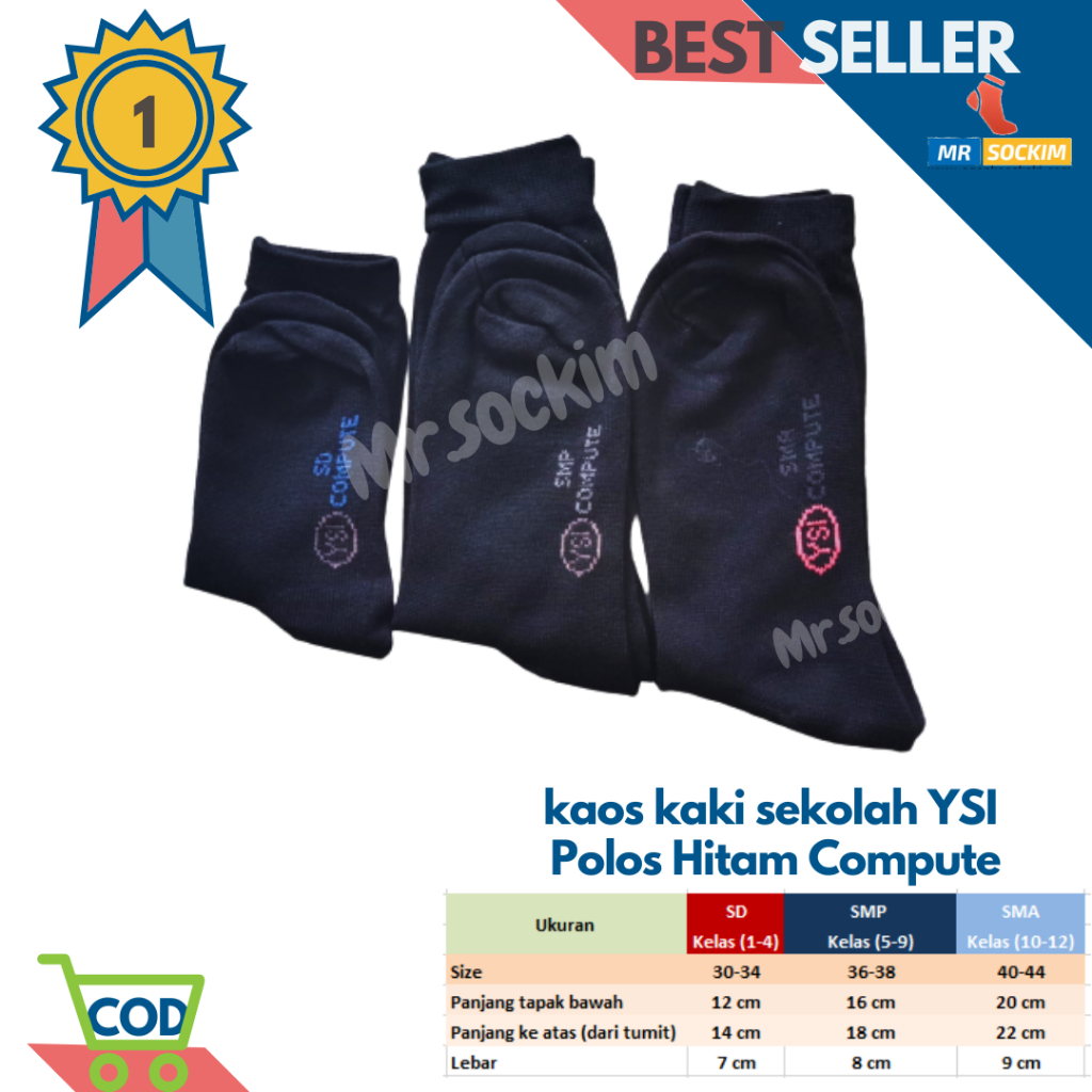 Kaos Kaki Sekolah Sd Smp Sma Hitam YSI Compute Spandek