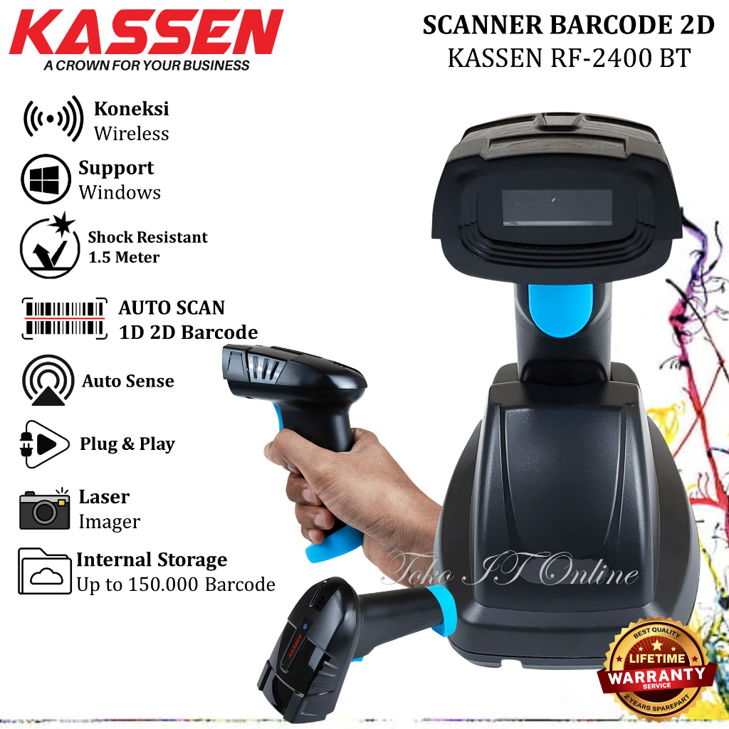 KASSEN RF 2400 BARCODE SCANNER WIRELESS 1D 2D KASSEN RF2400 CS3290 COCOK UNTUK GUDANG EXPEDISI