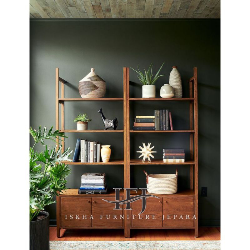 RAK BUKU BESAR MINIMALIS_RAK BUKU KAYU JATI