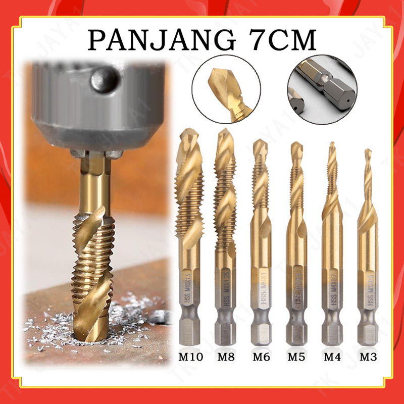 Mata Bor Multifungsi 6 PCS Mata Bor Pembuat Ulir Drat Drill Tap Set M3-M10 Set Hex Twist Spiral Tapp