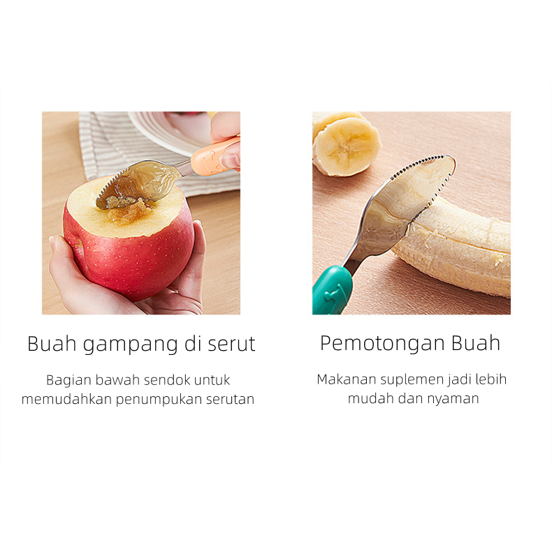 Sendok Makan Buah Bayi 2IN1 / Sendok Penghalus Kikis Pengeruk Buah Makan MPASI Bayi Tepi Gerigi / Baby Fruit Scraper Spoon CJ13