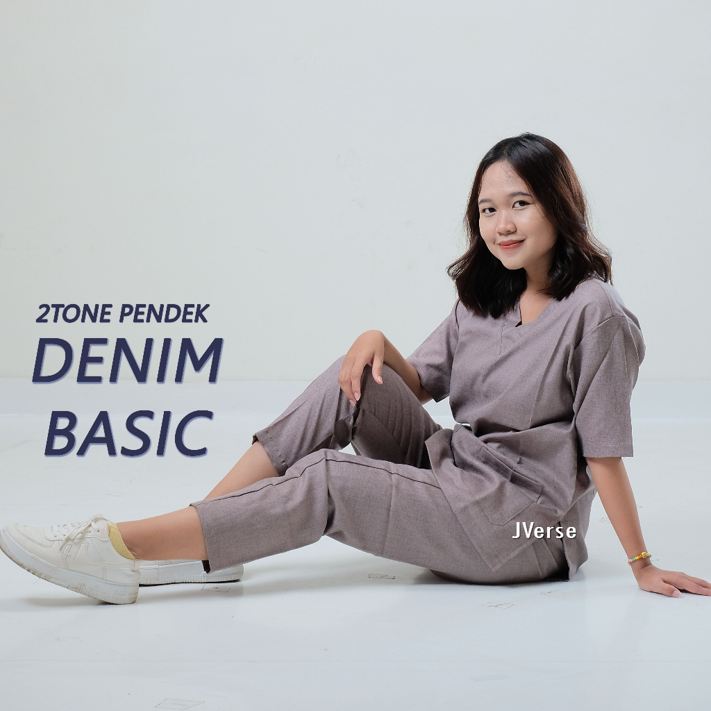 BAJU JAGA OK DENIM TWO TONE LENGAN PENDEK