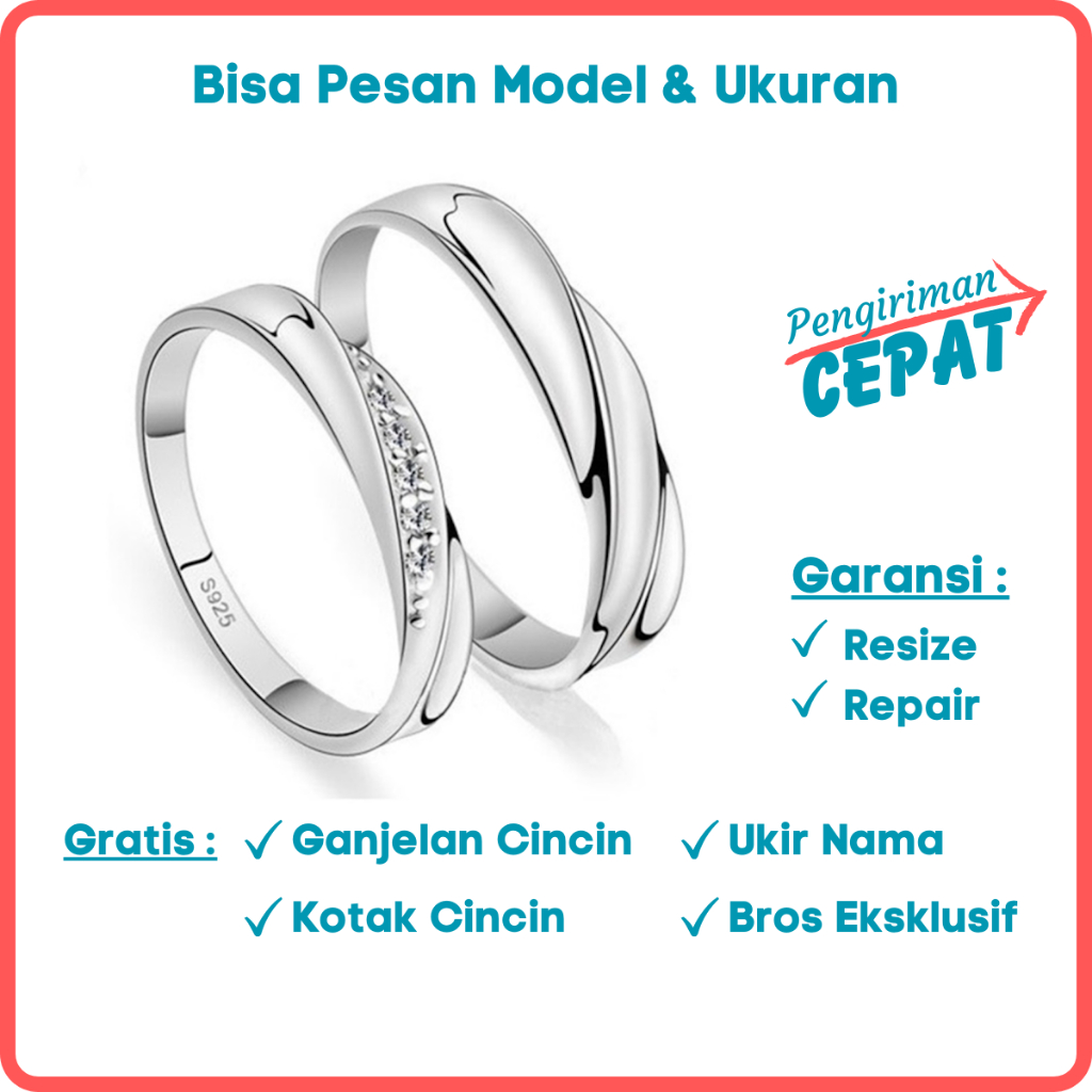 Garansi Silver Asli Gratis Tulis Ukir Nama Cincin Perak Couple Kawin Nikah Tunangan Handmade Id196