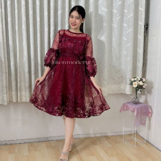 RESTOCK Ken-171 Dress Pesta Premium Mewah 2 Pieces Korea Style Free Tali Pinggang