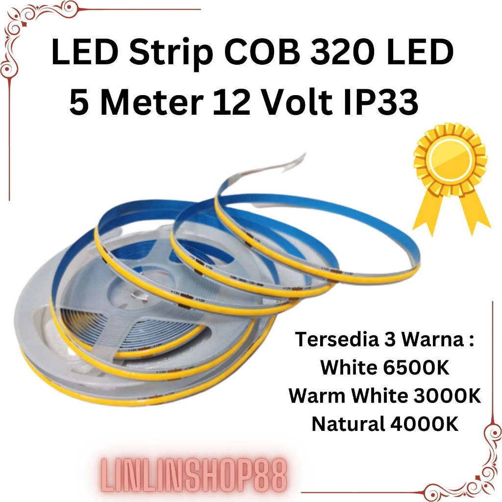 Led Strip COB DC 12volt 5 meter 320led / Lampu Strip Light COB IP33