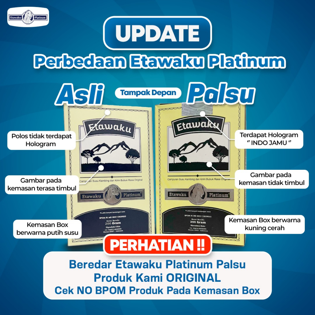 Etawaku Platinum 200 gram terbuat dari susu kambing dan krimer bubuk rendah gula dan lemak bernutrisi tinggi