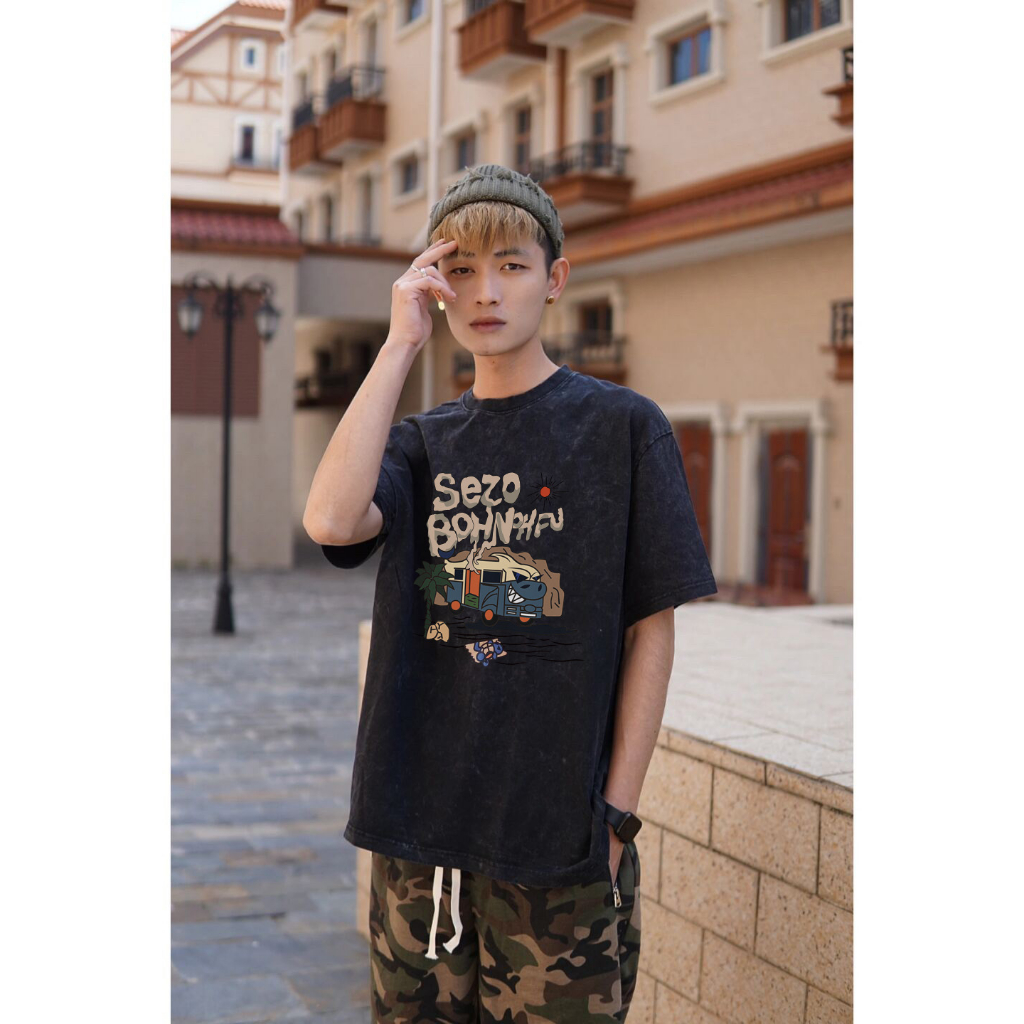 RDGF  Washed oversized teddy bear shape sablon kaos T-shirt Kaos retro Amerika baju kaos kekinian  kaos pria keren  kaos oversize/A0501