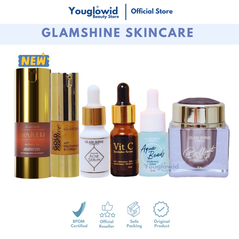 【Official Agent】GLAMSHINE SKINCARE Serum Essence Gold Acne Aquabeads Vitamin C Reviver Retinol Serum Briliant Gel | Serum Pencerah Pemutih Kulit Wajah Kusam Jerawat Flek Hitam Glamshine Viral BPOM