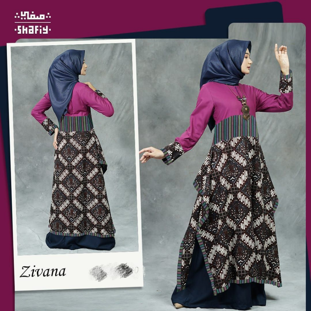 Zivana Gamis Batik Shafiy Original Modern Etnik Jumbo Kombinasi Polos Tenun Terbaru Dress Wanita Big Size Dewasa Kekinian Cantik Kondangan Muslim XL
