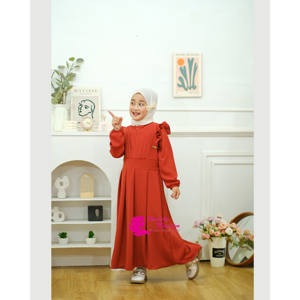 Busana Outfit Dress Gamis Muslimah Bahan Crinkel Airflow Anak Perempuan Usia 1 2 3 4 5 6 7 8 Tahun