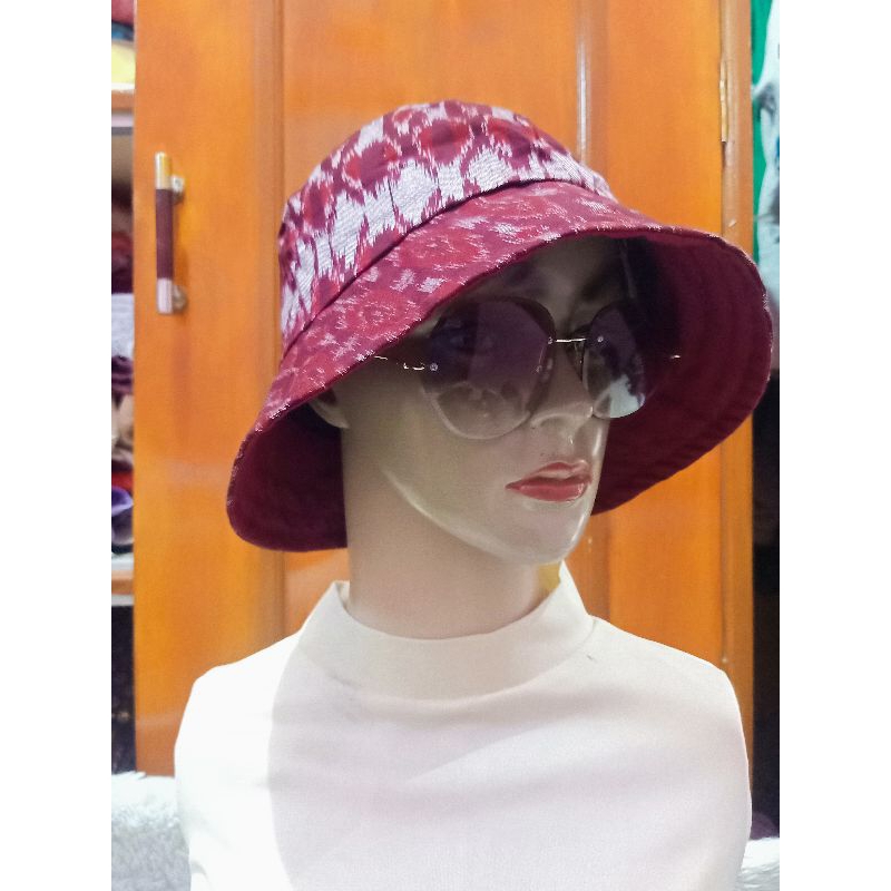 topi tenun etnik tenun goyor ASLI ATBM warna merah/maroon