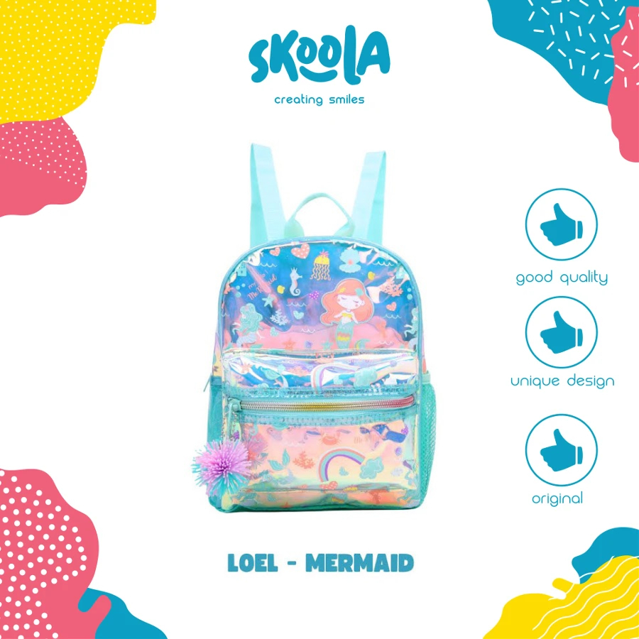 Skoola Tas Anak Perempuan PAUD Remaja Ransel Unicorn Mermaid Hologram Waterproof - Loel