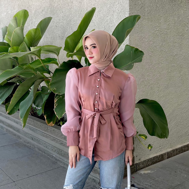 Nana Puffy Top | Blouse Satin Mix Organza by Vitafa Balon Blouse Kondangan TERMURAH