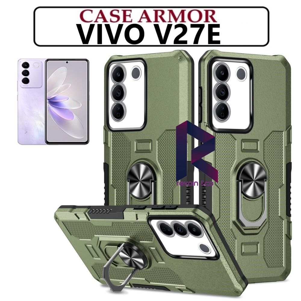 Case Armor VIVO V27E Iring Cincin Magnetic Kesing Hp Protect kamera Premium Hard Case Standing Robot Pelindung Kamera