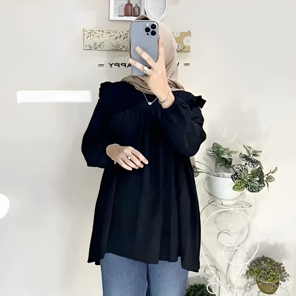 Ramdan Collection - Senia Shirt Atasan Kemeja Blouse Crinkle Airflow Oversize Ld 120 Atasan Wanita Bigsize Jumbo Lengan Panjang Korean Style Fashion Muslim Terbaru 2023