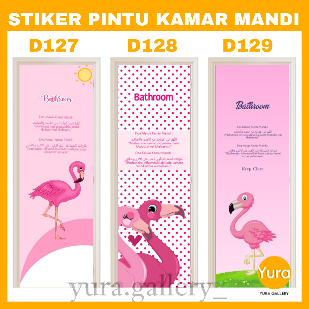 STIKER PINTU KAMAR MANDI MOTIF FLAMINGO 2 BESERTA DOA