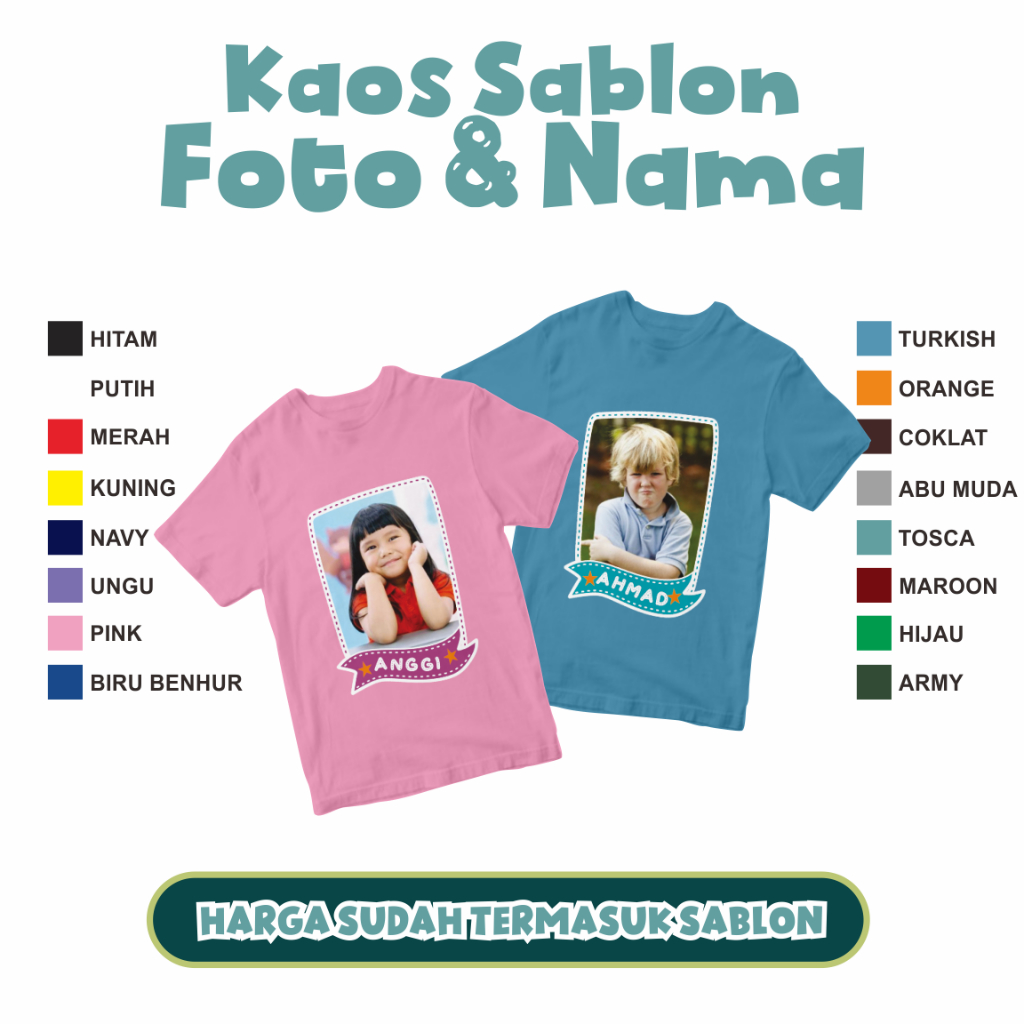 Kaos Anak Sablon Foto & Nama | Kaos Anak Sablon Foto Sesuka Kalian | Kaos Anak Custom Foto dan Nama