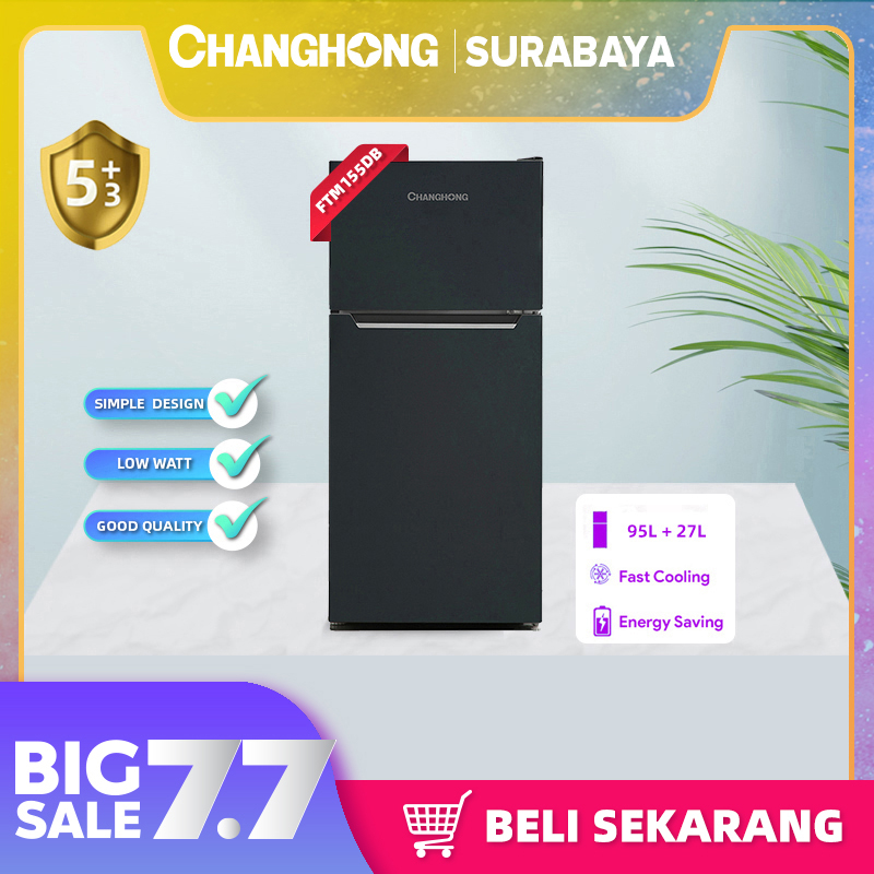 Changhong  Kulkas 2 Pintu  (Refrigerator) Lemari Es  Kapasitas 122 Liter FTM155DB Black (semi auto defrost)