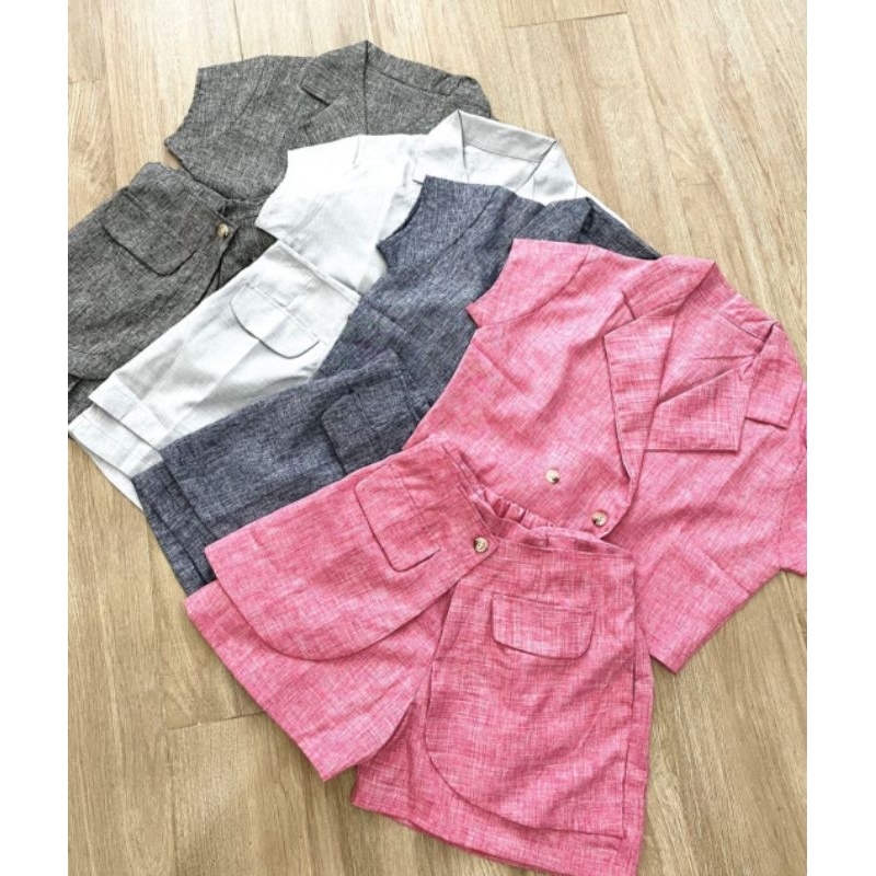 ♡ PREMIUM ♡ ORIGINAL ! NATASHA 2 IN 1 SET CROP COLLAR BUTTON TOP WITH SHORT SKORT