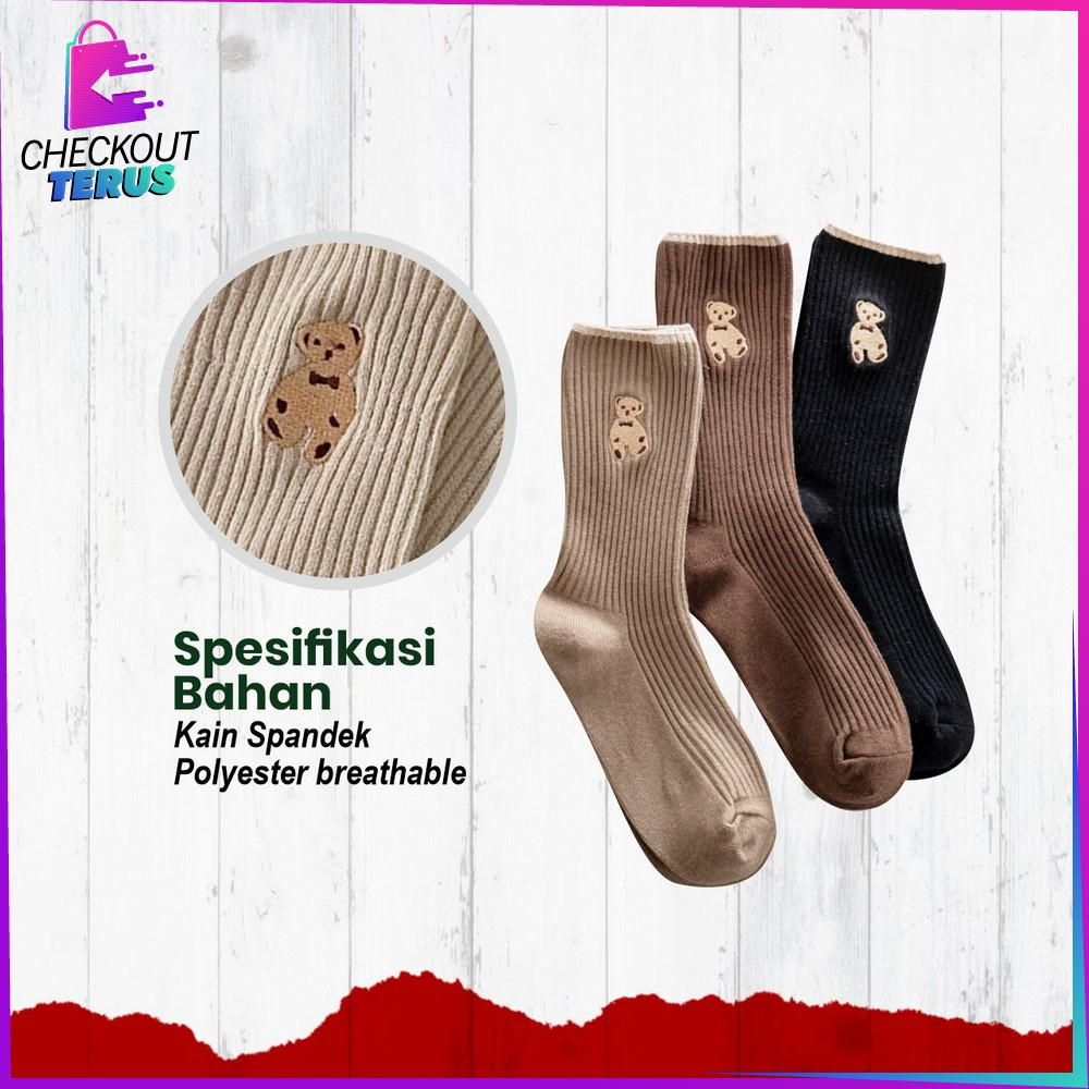 CT P568 Kaos Kaki Wanita Korea Motif Beruang Korean Style Kaus Kaki Panjang Setinggi Betis Karakter Cute Bear Socks