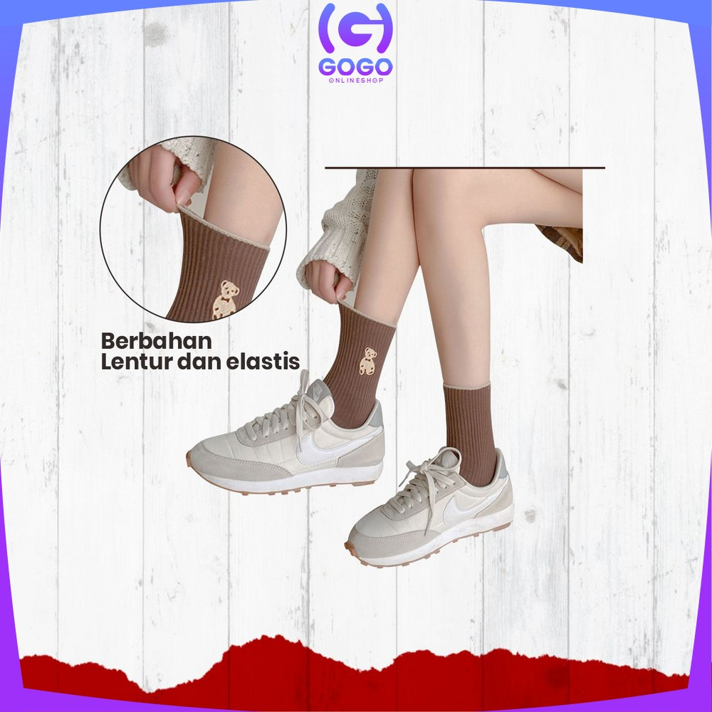 GOGO-P568 Kaos Kaki Wanita Korea Motif Beruang Panjang Setinggi Betis / Kaus Kaki Ankle Karakter Cute Bear Fashion Korean Style Socks