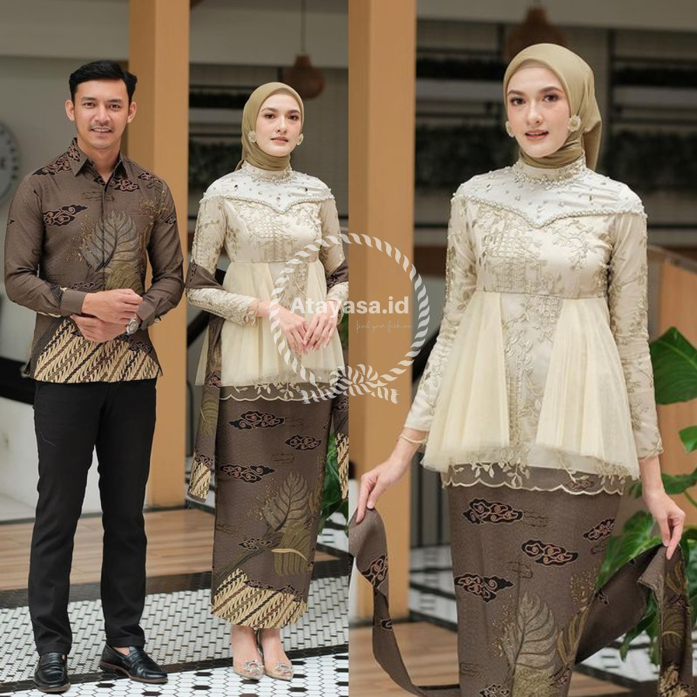 NEW ARRIVAL - SET COUPLE AMEERA PREMIUM MAXY//KEBAYA MODERN MATERIAL FULL BROKAT KELILING KOMBINASI TULLE TIUTU GRADE A PLUS PAYET JAHIT//SET SARIMBIT PASANGAN SERASI KEKINIAN COUPLE LAMARAN TUNANGAN WISUDA//READY JUMBO XXL FREE SELENDANG