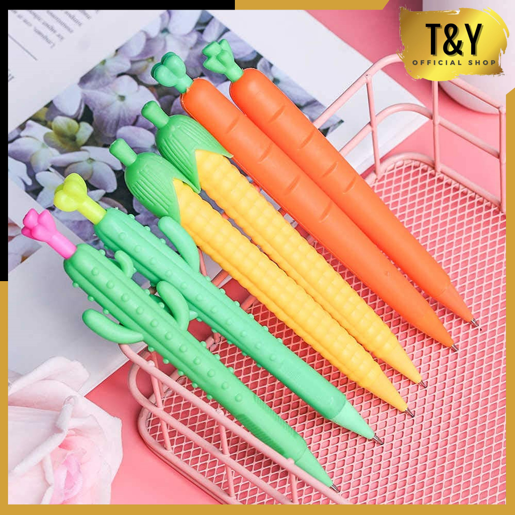 T&amp;Y Pensil Mekanik Motif Bentuk Sayuran Mechanical Pencil Vegetables Aesthetic Fancy Wortel Corn Alat Tulis Anak Sekolah Murah Import