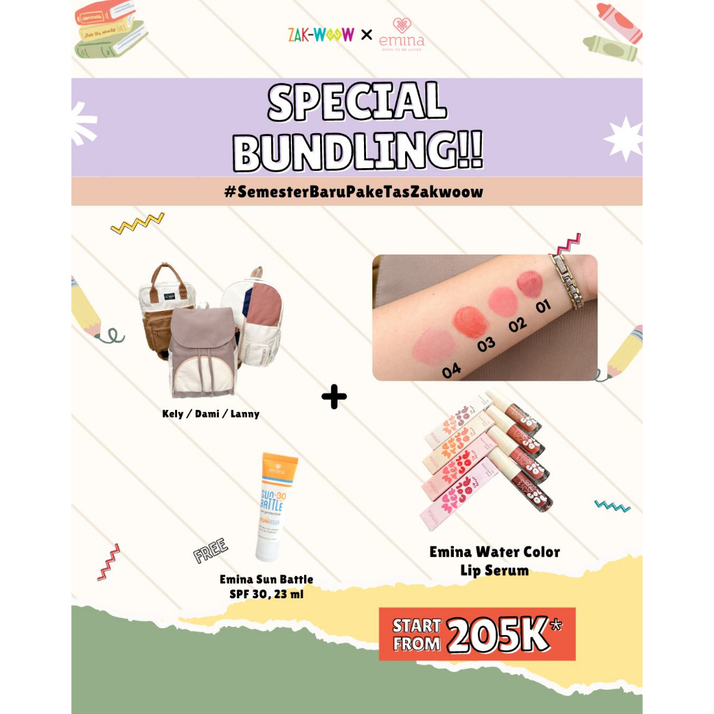 Special Bundling Back to School Zakwoowstyle X Emina (Ransel Wanita Estetik/Backpack Series)