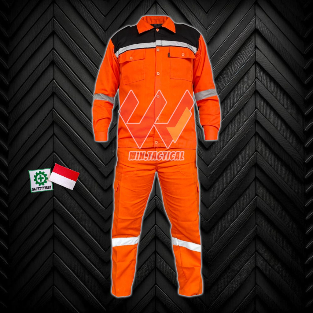 Setelan Seragam Safety Tangan Panjang Kombinasi - Seragam Proyek - Seragam Lapangan Skotlet - Wearpack Atasan - Katelpak Atasan Panjang