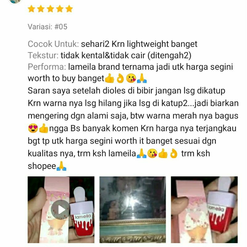 LIPTINT ICE CREAM LAMEILA | LIPSTICK SATIN VELVET MATTE WATERPROOF