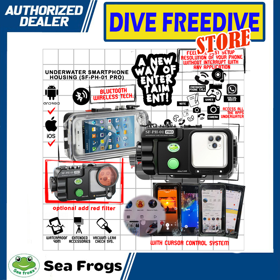 SF-PH-01 Pro Underwater Housing Handphone Sea Frogs Seafrogs With Lens Adapter Casing Case Hp Bawah Air Universal Mobile Android Smartphone Iphone Waterproof Anti Air Diving Snorkeling Snorkling Scuba Selam